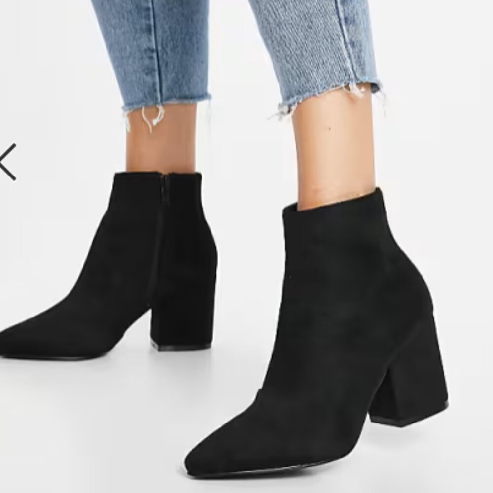 Raid Kola Heeled Ankle Boot ASOS Pointed Toe Black Suede US Size 8